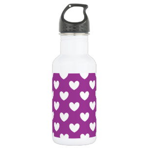 Bouteille D'eau Coeurs polka blanc sur Cactus violet Fleur violet