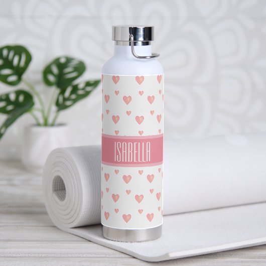Bouteille D'eau Cœurs roses sur fond blanc (Yoga)