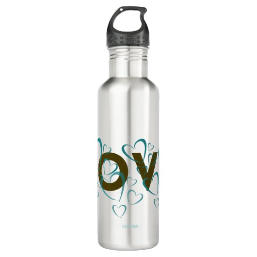 Bouteille D'eau Coeurs turquoises Love Water Bottle (Devant)