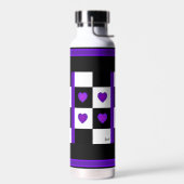 Bouteille D'eau Cœurs violets battants en N&B (Gauche)