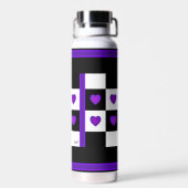 Bouteille D'eau Cœurs violets battants en N&B (Arrière)