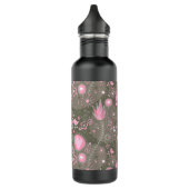 Bouteille D'eau Coeurs Whimsical rose et gris, oiseaux et fleurs (Gauche)