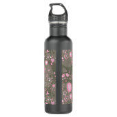 Bouteille D'eau Coeurs Whimsical rose et gris, oiseaux et fleurs (Dos)