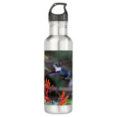 Bouteille D'eau Colibri en vol et fleurs rouges (Devant)