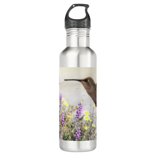 Bouteille D'eau Colibri et Art numérique Fleur sauvage (Devant)