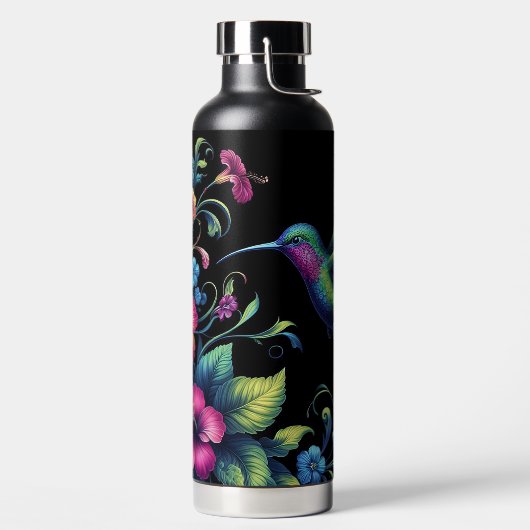 Bouteille D'eau Colibri vibrant avec des fleurs (Droite)