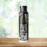Bouteille D'eau Collage photo floral peint Noms personnalisés<br><div class="desc">Noms personnalisés sur bouquet floral peint avec 6 cadres photo carrés. La couleur Arrière - plan est également personnalisable. Photos de Leeds Photographe Mariage,  John Hope. Visitez-le à http://www.johnhopephotography.com</div>