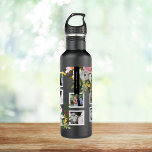 Bouteille D'eau Collage photo floral peint Noms personnalisés<br><div class="desc">Noms personnalisés sur bouquet floral peint avec cadres photo carrés. Les magnifiques fleurs peintes sont de Create the Cut. Retrouvez-les sur Creative Market https://crmrkt.com/7WdAX,  Etsy https://www.etsy.com/shop/CreateTheCut,  et www.createthecut.com Photos de Leeds Photographe Mariage,  John Hope. Visitez-le à http://www.johnhopephotography.com</div>
