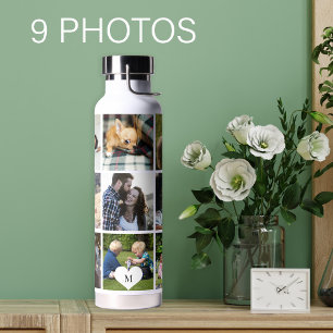 Bouteille D'eau Collage photo monogramme personnalisé moderne