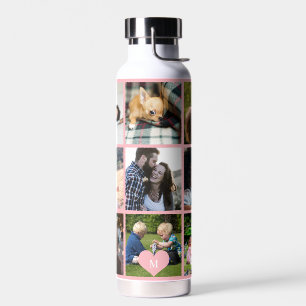 Bouteille D'eau Collage photo monogramme personnalisé moderne rose