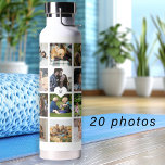 Bouteille D'eau Collage photo simple monogrammed keepsar blanc<br><div class="desc">Ajoutez 20 photos de famille, d'enfants, d'animaux de compagnie ou de meilleures photos d'amis et créez votre propre grille de collage tendance bouteille d'eau blanche et noire avec votre nom de monogramme personnel ou de famille initiale dans un coeur blanc. Facile à personnaliser avec vos images et votre lettre carrés...</div>
