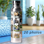Bouteille D'eau Collage photo simple tenue monogrammed<br><div class="desc">Ajoutez 20 photos de famille, d'enfants, d'animaux de compagnie ou de meilleures photos d'amis et créez votre propre grille de collage tendance bouteille d'eau blanche et noire avec votre nom de monogramme personnel ou de famille initiale dans un coeur blanc. Facile à personnaliser avec vos images et votre lettre carrés...</div>