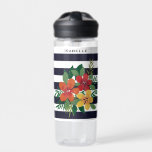Bouteille D'eau Coloré Floral Noir Blanc rayé Personnalisé<br><div class="desc">Bandes modernes et florale bouteille personnalisée.</div>