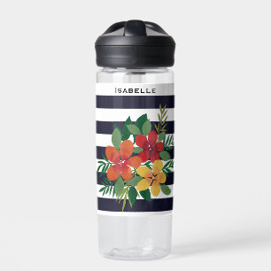 Bouteille D'eau Coloré Floral Noir Blanc rayé Personnalisé