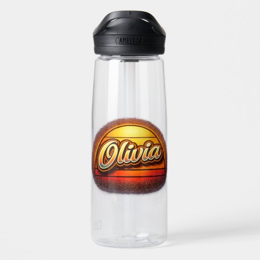 Bouteille D'eau Conception de nom personnalisé Olivia Retro Sunset (Arrière)