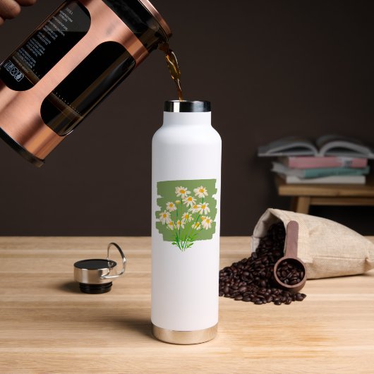 Bouteille D'eau Conception florale rustique sur fond vert (Café (pivoté))