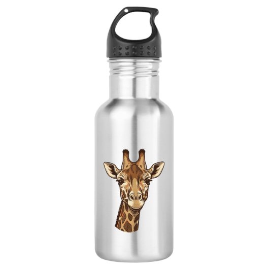 Bouteille D'eau Conception vectorielle de tête de girafe gravée vi (Devant)