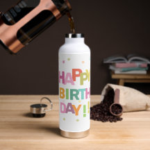 Confettis et étoiles de texte colorés Joyeux Anniv