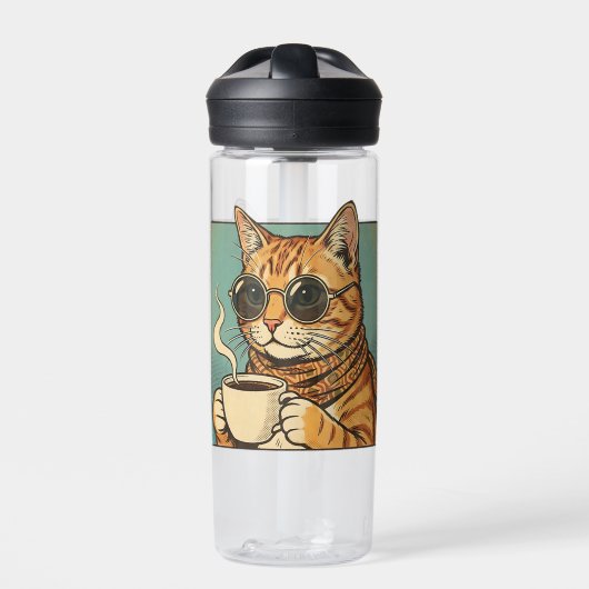 Bouteille D'eau Cool Cat Coffee Retro Style Design for Cat Lovers (Extérieur)