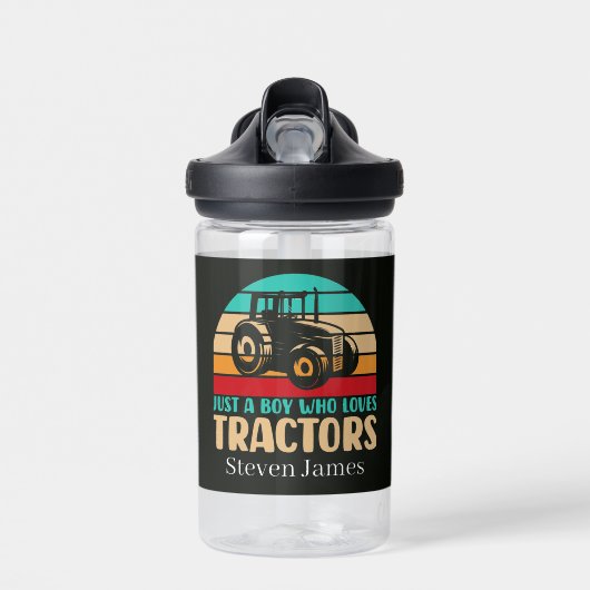 Bouteille D'eau Cool juste garçon aime tracteurs ajouter nom (Avant)