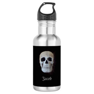 Bouteille D'eau Cool noir et blanc gothique à tête de crâne fum