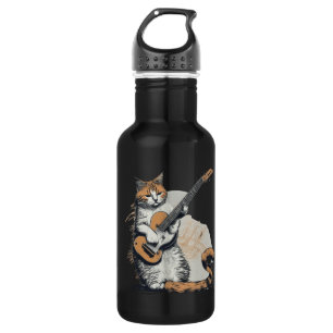 Bouteille D'eau Cool Orange Chat Jamming sur la guitare