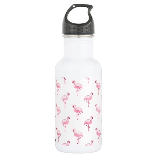 Bouteille D'eau Cool rose Tropical Flamingo Patte sur blanc (Devant)