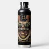 Bouteille D'eau Cool Steampunk Orange Tabby Chat avec nom (Droite)