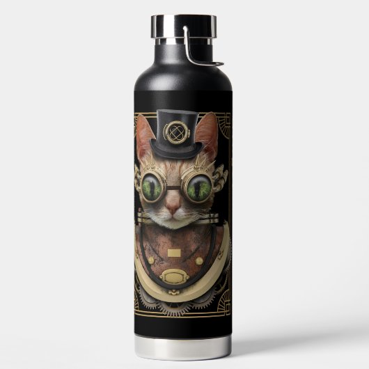 Bouteille D'eau Cool Steampunk Orange Tabby Chat avec nom (Droite)