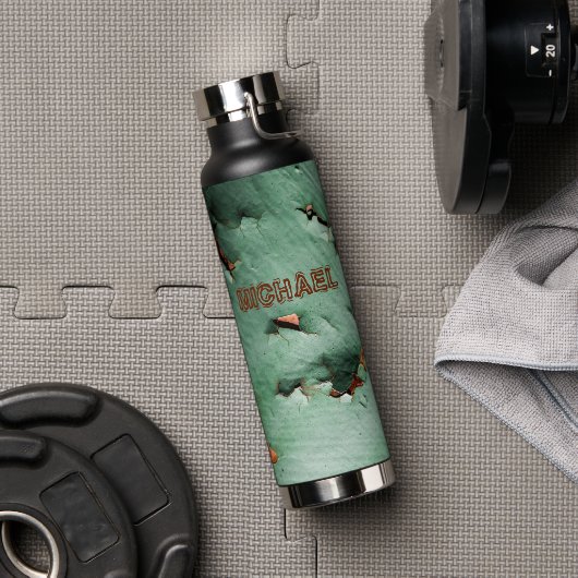 Bouteille D'eau Cool turquoise brun rouille Votre nom (Couvercle)