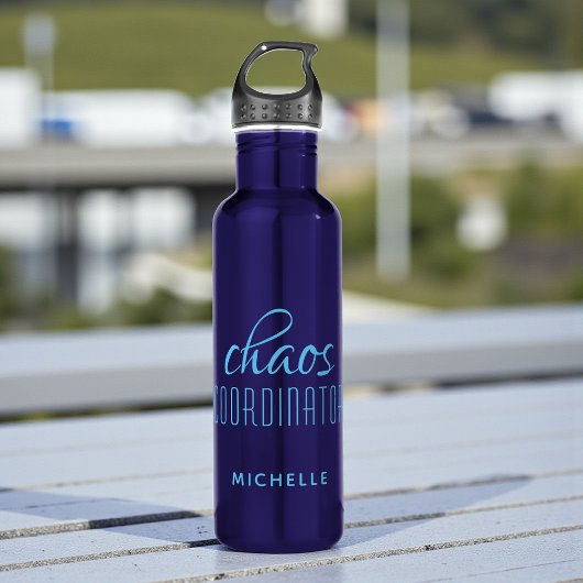 Bouteille D'eau Coordinateur Chaos Typographie bleue Nom personnal