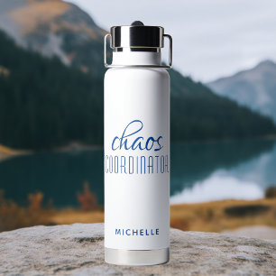 Bouteille D'eau Coordinateur du Chaos Blue Calligraphy Nom du scri