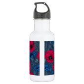Bouteille D'eau Coquelicots rouges et fleurs bleues sur bleu (Dos)