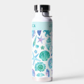 Bouteille D'eau Coques d'aquarelle bleu et blanc (Gauche)