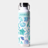 Bouteille D'eau Coques d'aquarelle bleu et blanc (Avant)