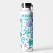 Bouteille D'eau Coques d'aquarelle bleu et blanc (Arrière)