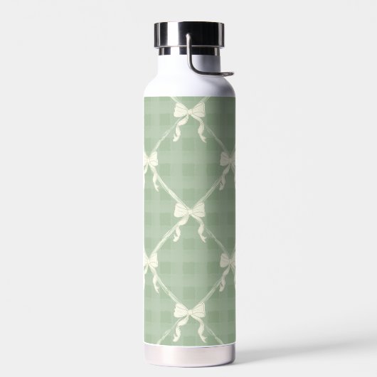 Bouteille D'eau Coquette Bows Gingham Pattern Cream Sage Green  (Gauche)
