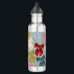 Bouteille D'eau Coquette des vaches de Noël rétro<br><div class="desc">Vaches de Noël colorées - Rubans Coquette - Arrière - plan vert Mint.</div>