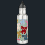 Bouteille D'eau Coquette des vaches de Noël rétro<br><div class="desc">Vaches de Noël colorées - Rubans Coquette - Arrière - plan vert Mint.</div>