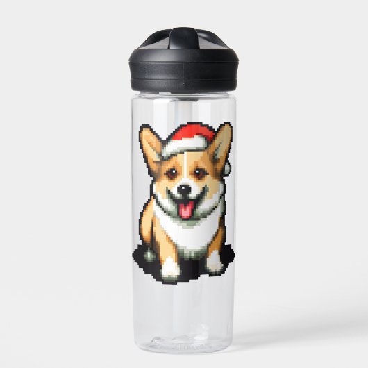 Bouteille D'eau Corgi de Noël mignonne à Santa hat Pixel art (Extérieur)