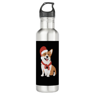 Bouteille D'eau Corgi portant un chapeau de santa