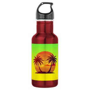 Bouteille D'eau Coucher de soleil avec vecteur de palmiers