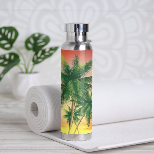 Bouteille D'eau Coucher de soleil et palmes tropicaux (Yoga)