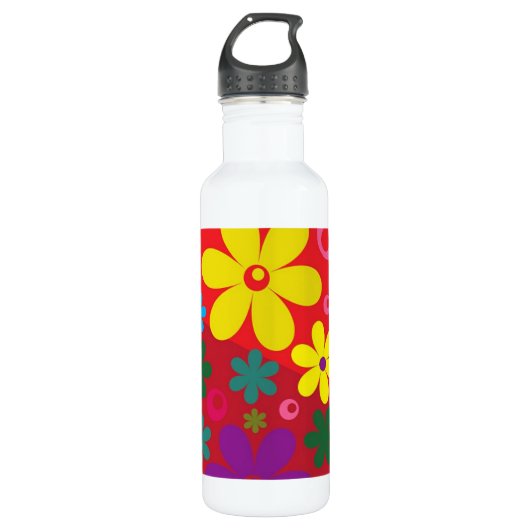 Bouteille D'eau Couleur d'alimentation Flower sur Motif rouge (Devant)
