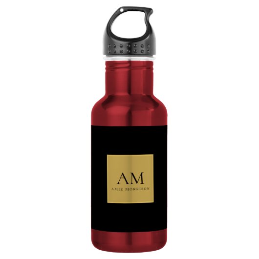 Bouteille D'eau Couleurs Or Noir Monogramme Lettre Initiale Nom (Devant)