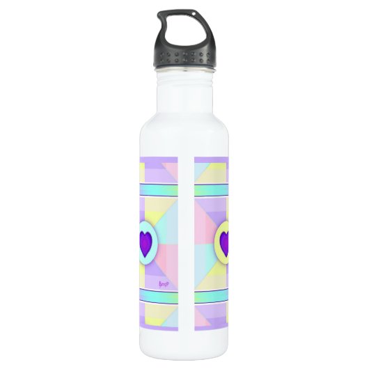 Bouteille D'eau Couleurs pastel & coeurs violets battre (Dos)