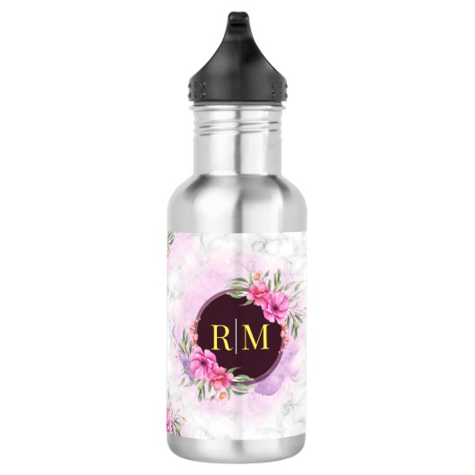 Bouteille D'eau Couronne Florale Initiale Lettre Monogramme Nom Ma (Droite)