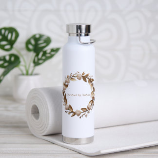 Bouteille D'eau Couronnée par la Nature – Élégant floral rose & or