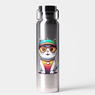 Bouteille D'eau Coussin Chat Portant des lunettes et Clipart Casqu