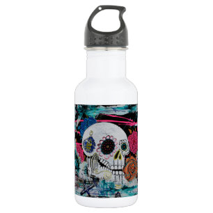 Bouteille D'eau Crâne de sucre avec des roses